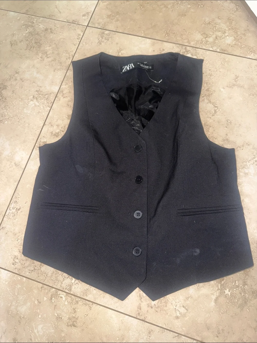 Zara Black Tailored Vest with Button Front